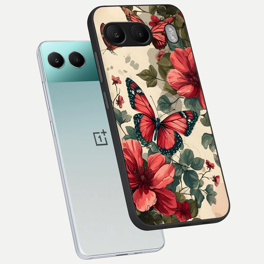  Crimson Butterfly Garden phone case For Oneplus Nord 4 showing premium glass back cover with detailed artwork