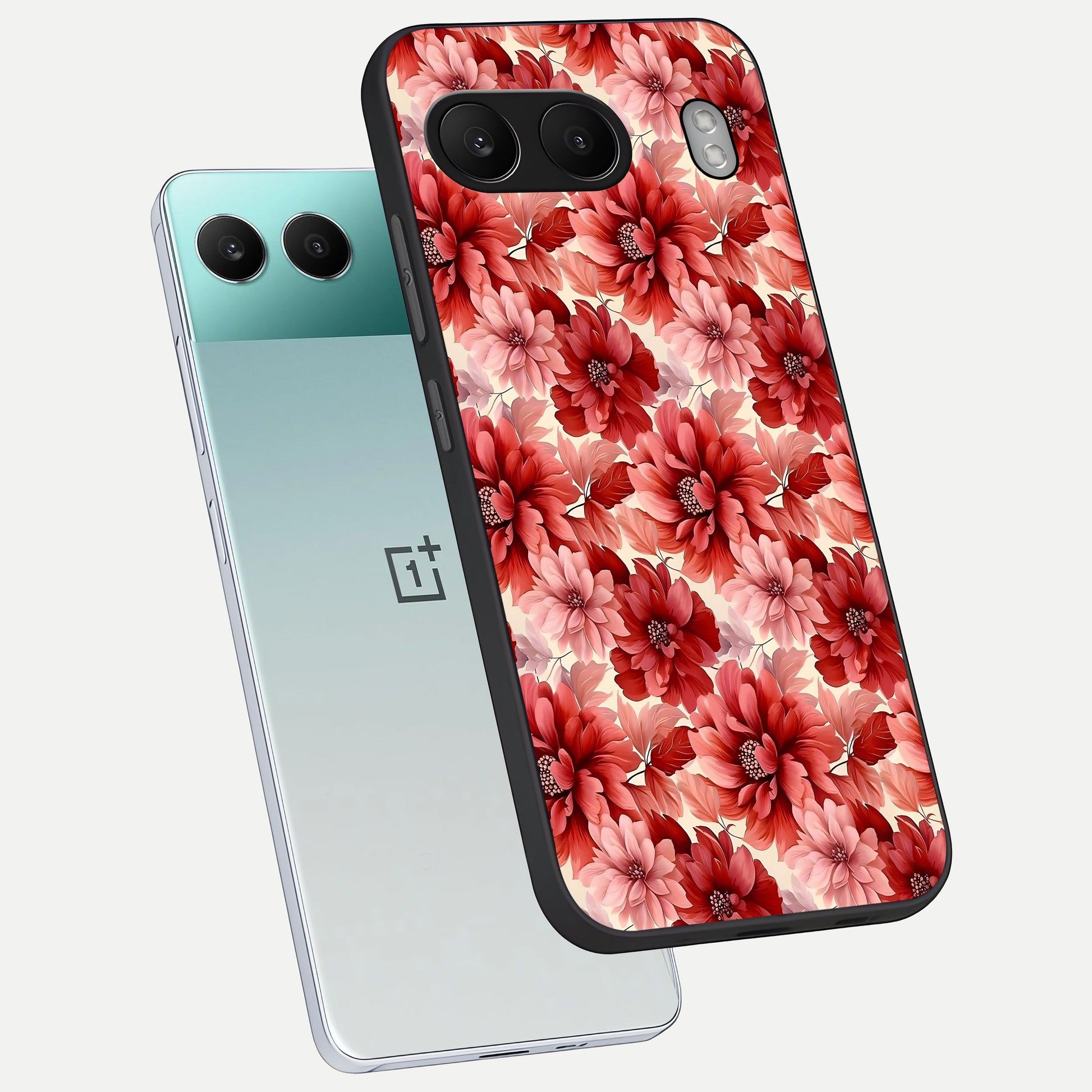  Crimson Love Petals phone case For Oneplus Nord 4 showing premium glass back cover with detailed artwork