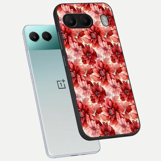  Crimson Love Petals phone case For Oneplus Nord 4 showing premium glass back cover with detailed artwork