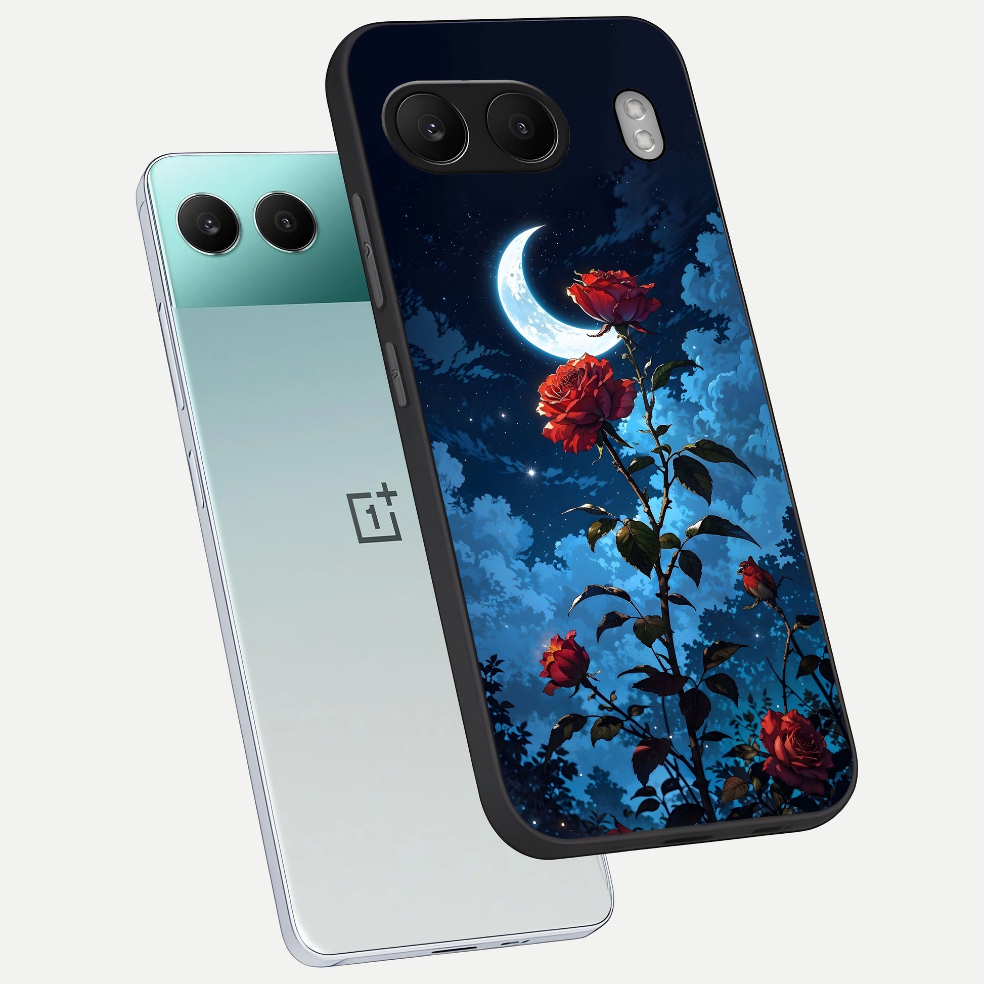  Crimson Rose Moon phone case For Oneplus Nord 4 showing premium glass back cover with detailed artwork