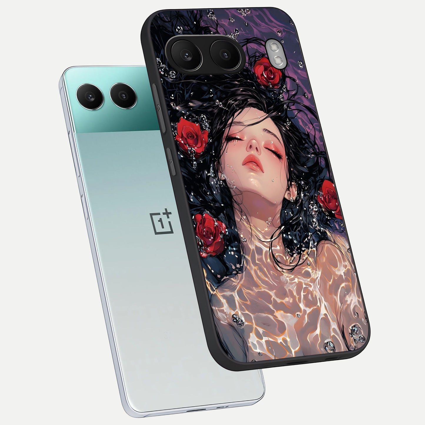  Crimson Rose Serenity phone case For Oneplus Nord 4 showing premium glass back cover with detailed artwork