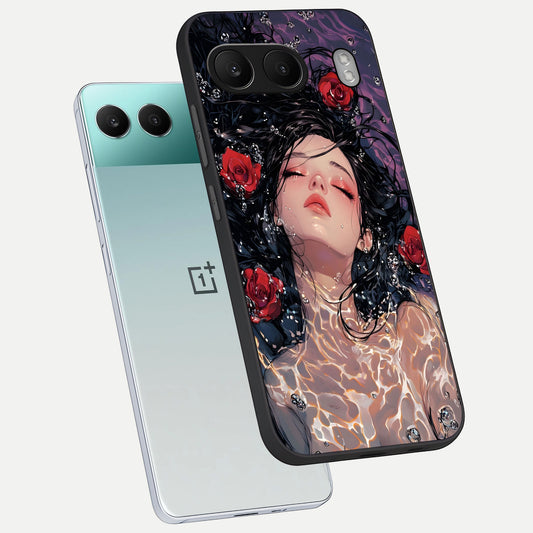  Crimson Rose Serenity phone case For Oneplus Nord 4 showing premium glass back cover with detailed artwork