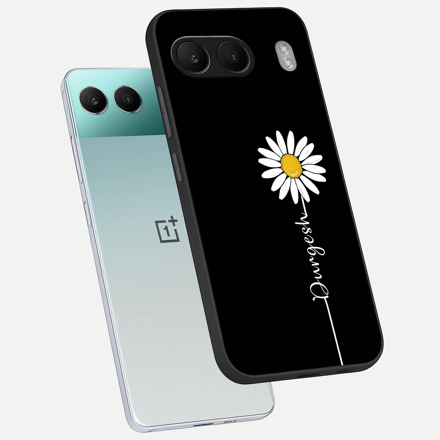  Custom Name White Flower phone case For Oneplus Nord 4 showing premium glass back cover with detailed artwork