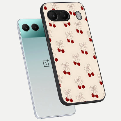  Cute Cherry Pattern phone case For Oneplus Nord 4 showing premium glass back cover with detailed artwork