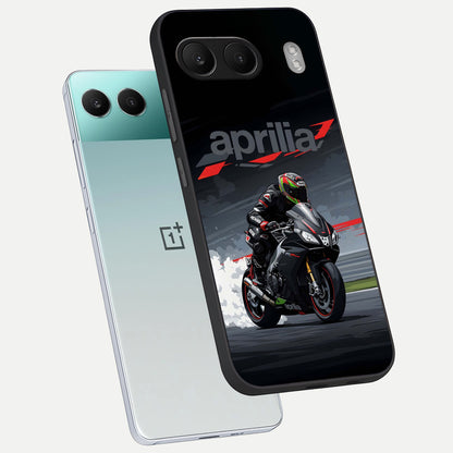  Dark Aprilla phone case For Oneplus Nord 4 showing premium glass back cover with detailed artwork