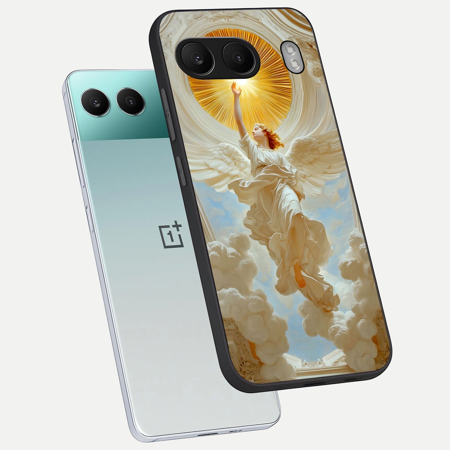  Divine Light Angel phone case For Oneplus Nord 4 showing premium glass back cover with detailed artwork