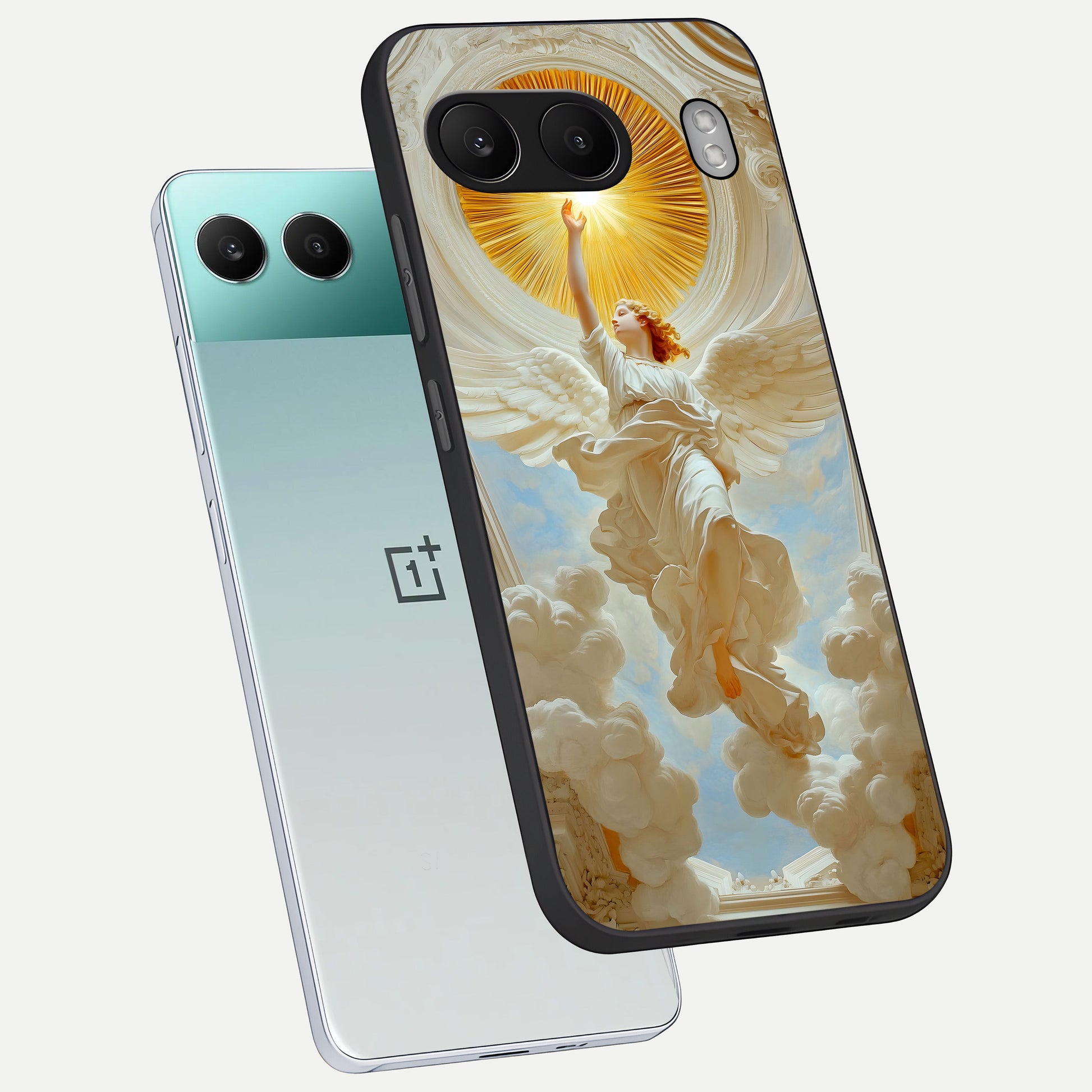  Divine Light Angel phone case For Oneplus Nord 4 showing premium glass back cover with detailed artwork