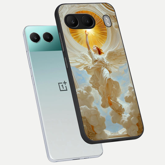  Divine Light Angel phone case For Oneplus Nord 4 showing premium glass back cover with detailed artwork