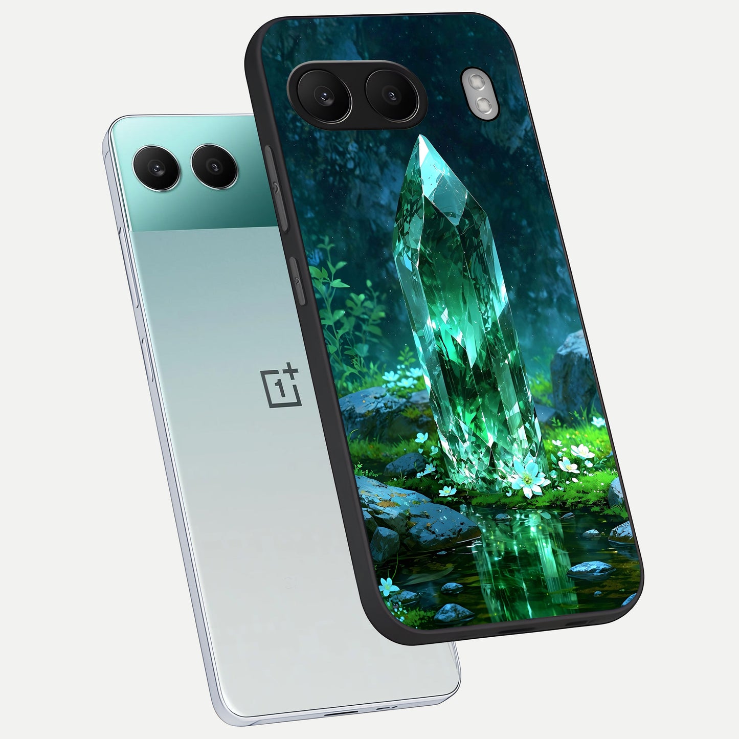  Emerald Light Crystal phone case For Oneplus Nord 4 showing premium glass back cover with detailed artwork