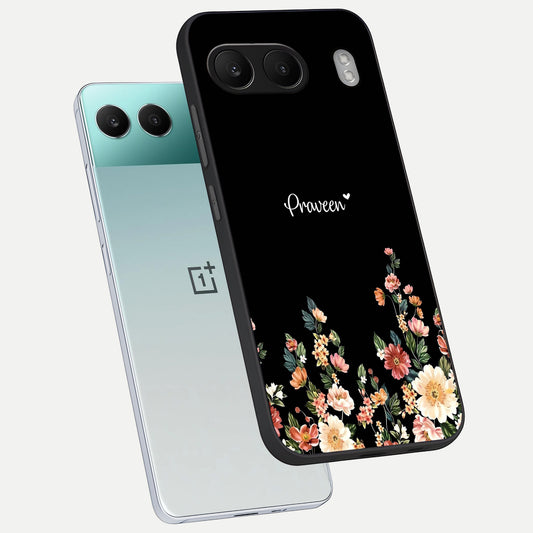  Floral Design Personalized Custom Name phone case For Oneplus Nord 4 showing premium glass back cover with detailed artwork