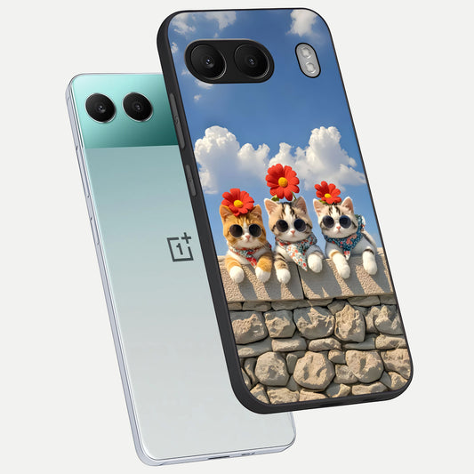  Floral Kitty Squad phone case For Oneplus Nord 4 showing premium glass back cover with detailed artwork