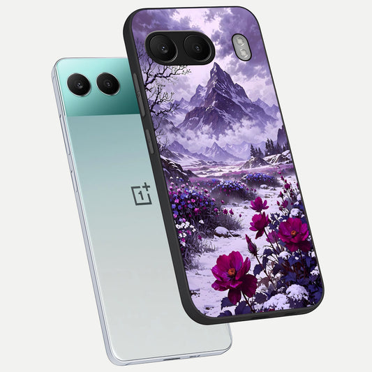  Flower Mountain View phone case For Oneplus Nord 4 showing premium glass back cover with detailed artwork