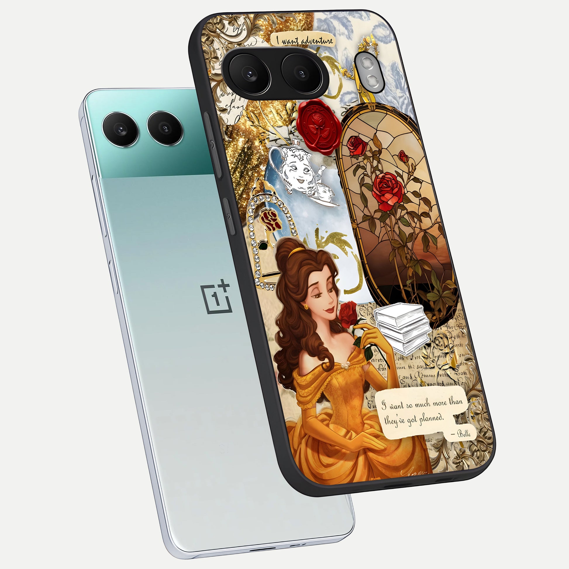  Golden Dream Belle phone case For Oneplus Nord 4 showing premium glass back cover with detailed artwork