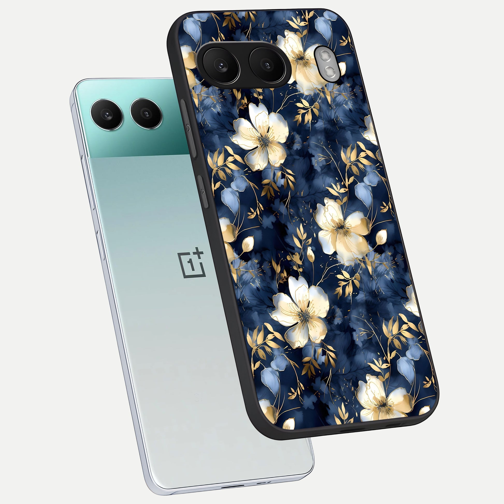  Golden Midnight Bloom phone case For Oneplus Nord 4 showing premium glass back cover with detailed artwork