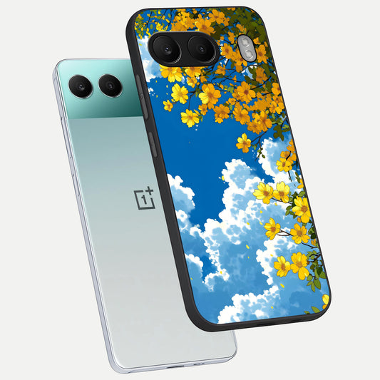  Golden Petal Sky phone case For Oneplus Nord 4 showing premium glass back cover with detailed artwork