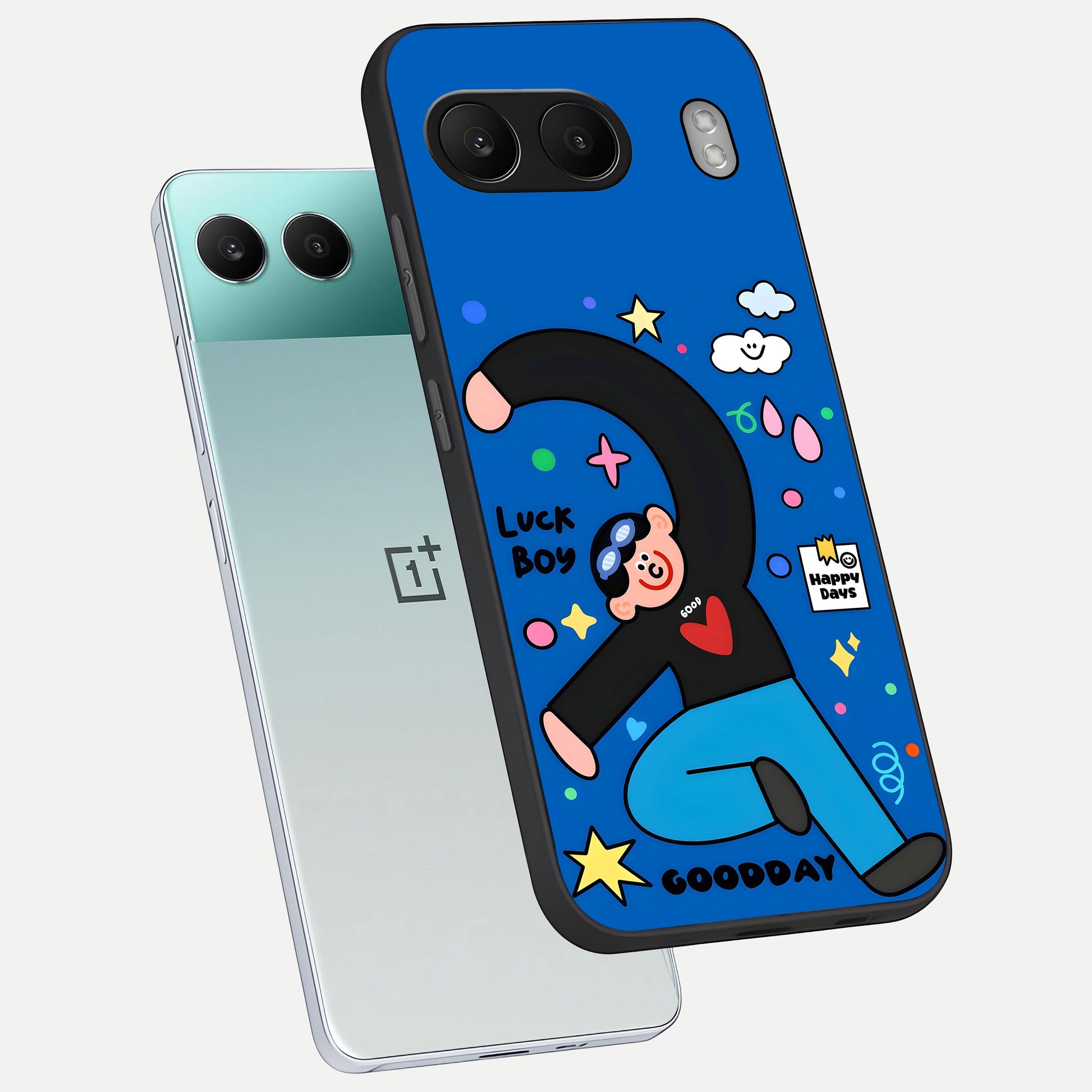  Happy Luck Vibe phone case For Oneplus Nord 4 showing premium glass back cover with detailed artwork