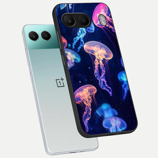  Jellyfish Pattern phone case For Oneplus Nord 4 showing premium glass back cover with detailed artwork