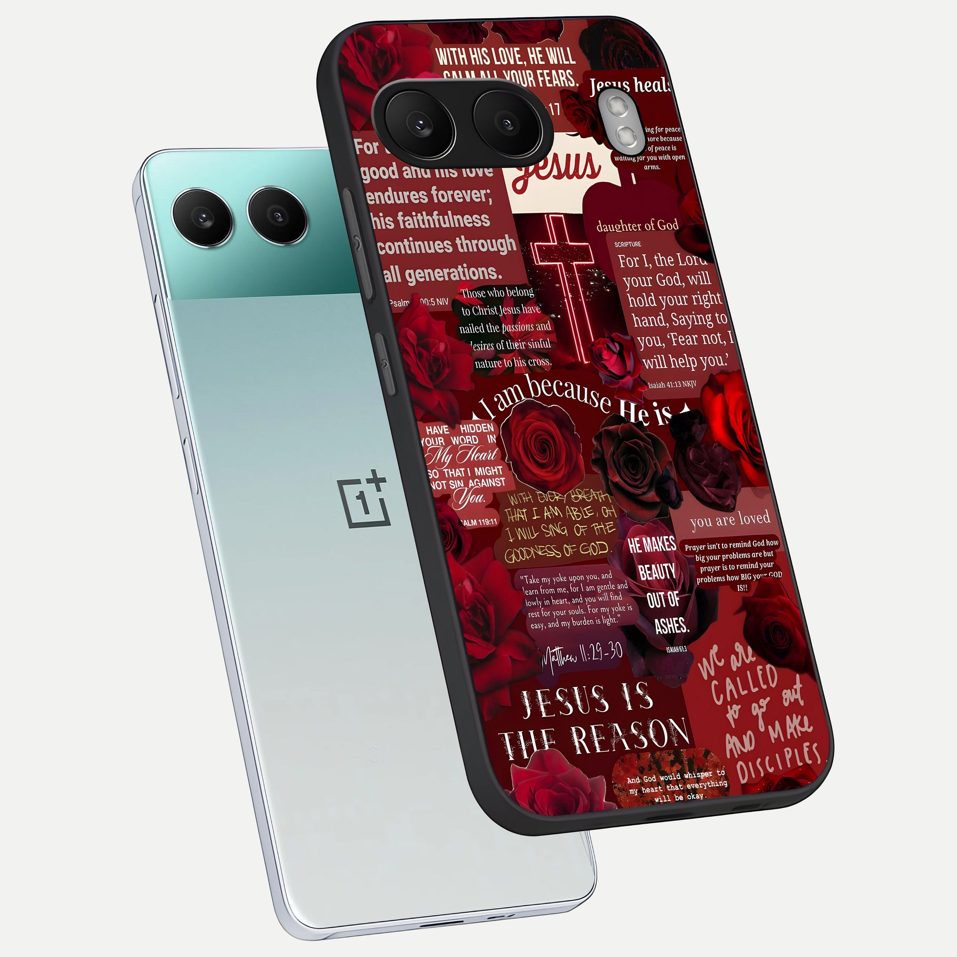  Jesus Love Heals phone case For Oneplus Nord 4 showing premium glass back cover with detailed artwork