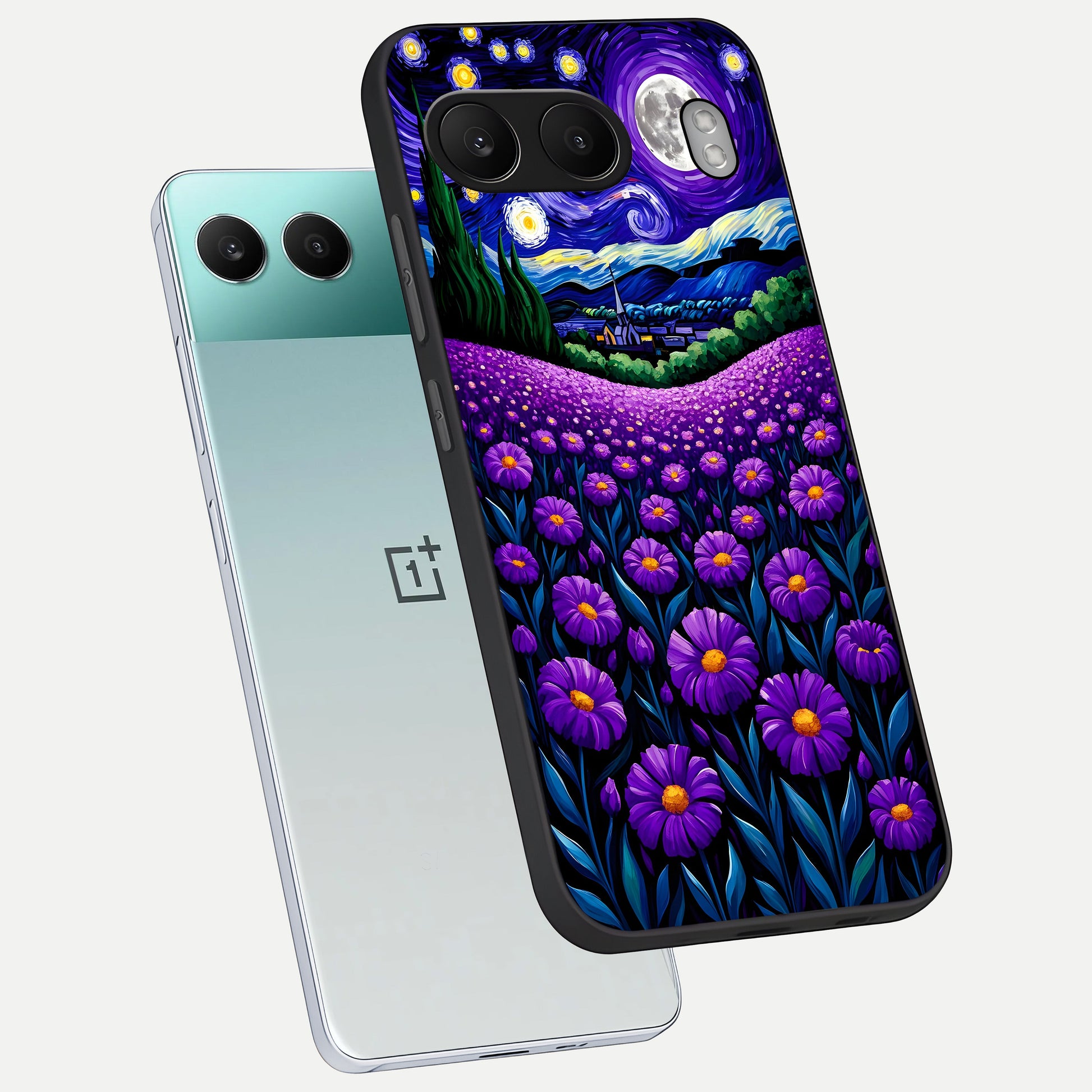  Lavender Moon Field phone case For Oneplus Nord 4 showing premium glass back cover with detailed artwork