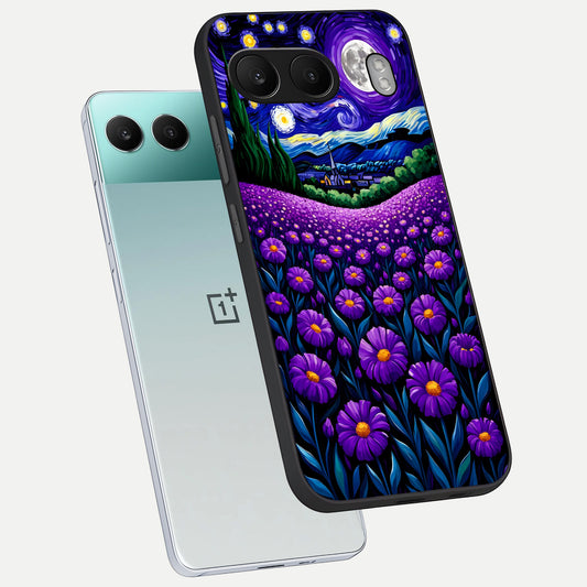  Lavender Moon Field phone case For Oneplus Nord 4 showing premium glass back cover with detailed artwork