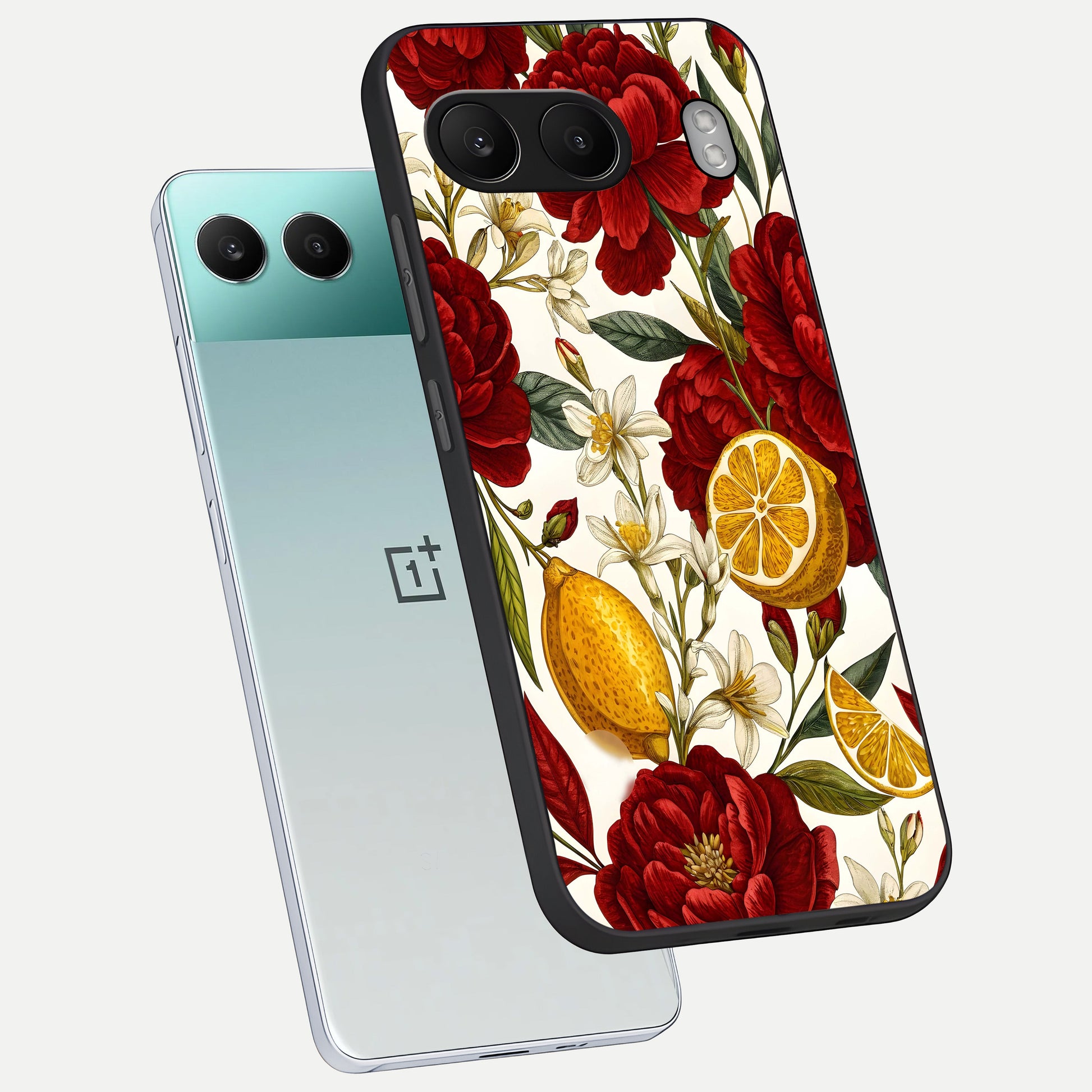  Lemon Rose Charm phone case For Oneplus Nord 4 showing premium glass back cover with detailed artwork