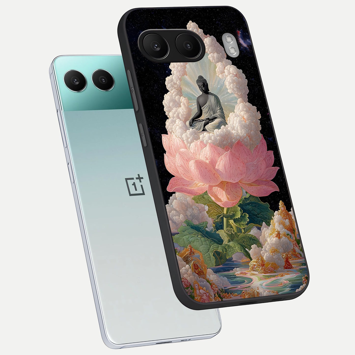  Lotus Divine Peace phone case For Oneplus Nord 4 showing premium glass back cover with detailed artwork