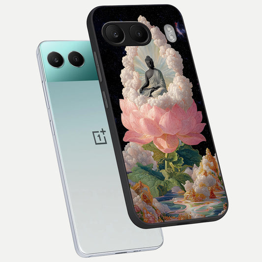  Lotus Divine Peace phone case For Oneplus Nord 4 showing premium glass back cover with detailed artwork