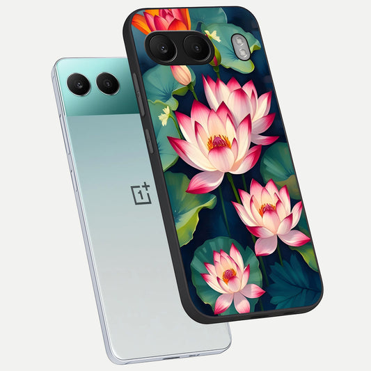  Lotus Dream Serenity phone case For Oneplus Nord 4 showing premium glass back cover with detailed artwork