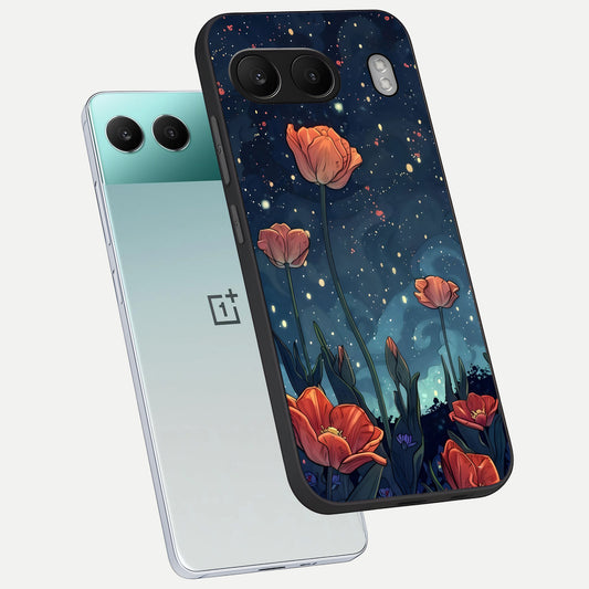  Midnight Tulip Glow phone case For Oneplus Nord 4 showing premium glass back cover with detailed artwork