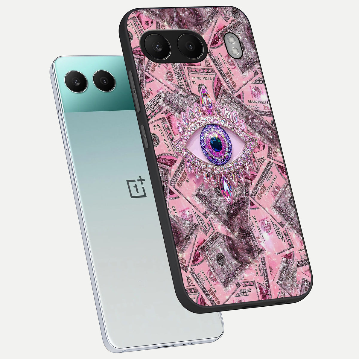  Money Eye Luxe phone case For Oneplus Nord 4 showing premium glass back cover with detailed artwork