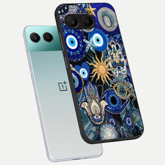  Mystic Blue Evil Eye phone case For Oneplus Nord 4 showing premium glass back cover with detailed artwork