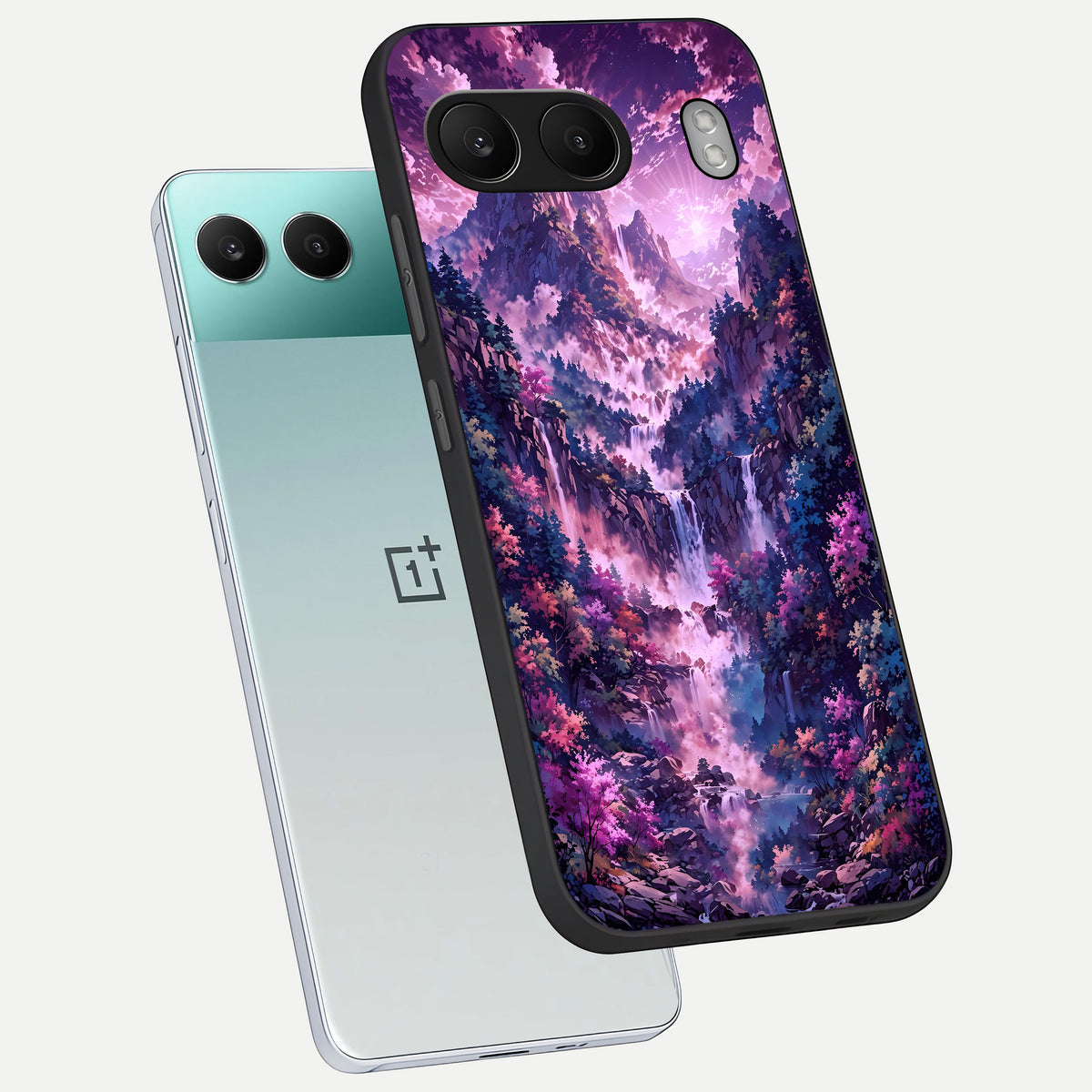  Mystic Cascade Peaks phone case For Oneplus Nord 4 showing premium glass back cover with detailed artwork