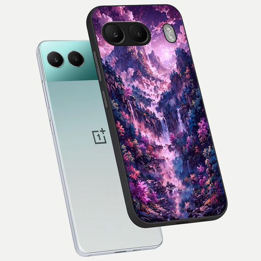  Mystic Cascade Peaks phone case For Oneplus Nord 4 showing premium glass back cover with detailed artwork