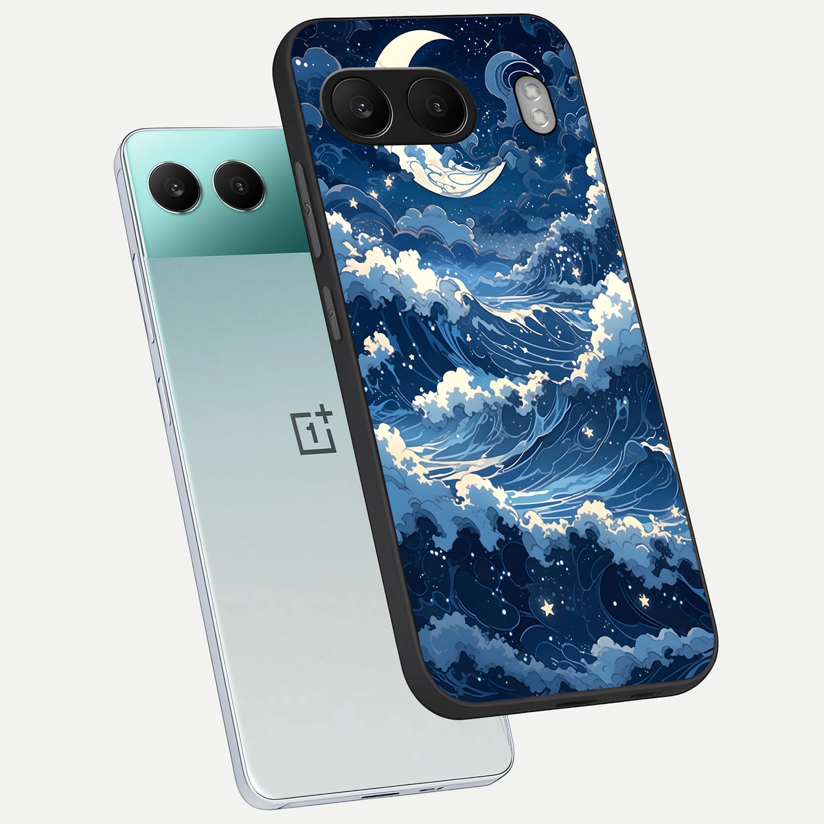  Ocean Moon Waves phone case For Oneplus Nord 4 showing premium glass back cover with detailed artwork