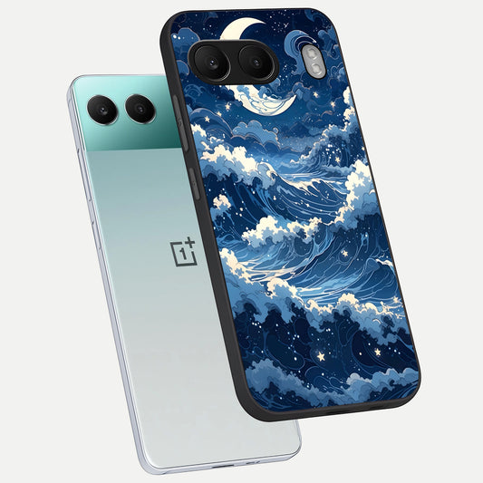  Ocean Moon Waves phone case For Oneplus Nord 4 showing premium glass back cover with detailed artwork