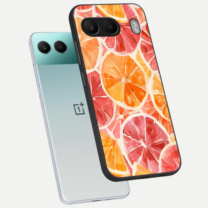  Orange Fruits Pattern phone case For Oneplus Nord 4 showing premium glass back cover with detailed artwork