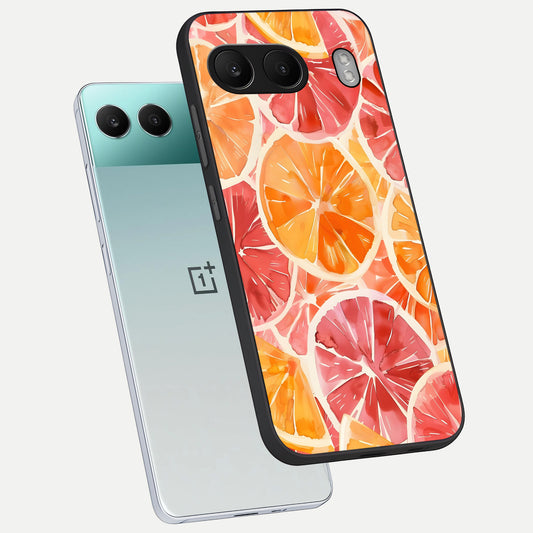  Orange Fruits Pattern phone case For Oneplus Nord 4 showing premium glass back cover with detailed artwork