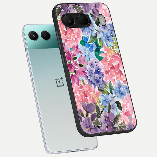  Pastel Floral Mix phone case For Oneplus Nord 4 showing premium glass back cover with detailed artwork