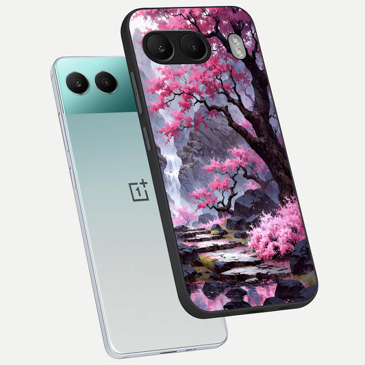  Pink Sunflower Glow phone case For Oneplus Nord 4 showing premium glass back cover with detailed artwork