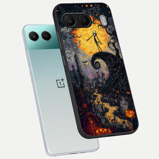  Pumpkin Moon Night phone case For Oneplus Nord 4 showing premium glass back cover with detailed artwork