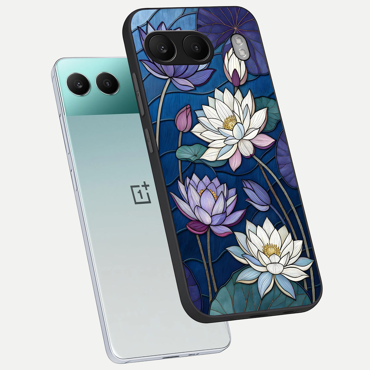  Purple Lotus Stained phone case For Oneplus Nord 4 showing premium glass back cover with detailed artwork