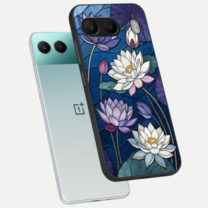  Purple Lotus Stained phone case For Oneplus Nord 4 showing premium glass back cover with detailed artwork