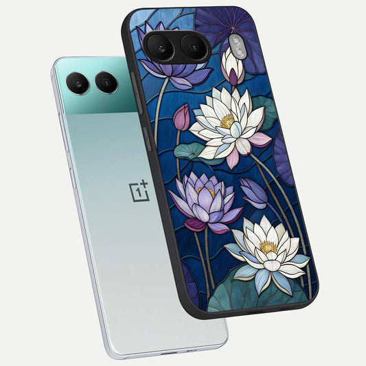 Purple Lotus Stained phone case For Oneplus Nord 4 showing premium glass back cover with detailed artwork