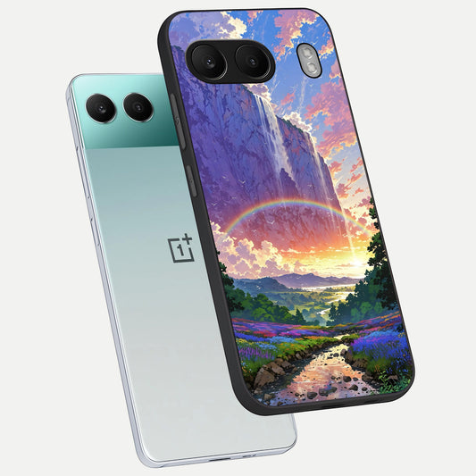  Rainbow Valley Dream phone case For Oneplus Nord 4 showing premium glass back cover with detailed artwork
