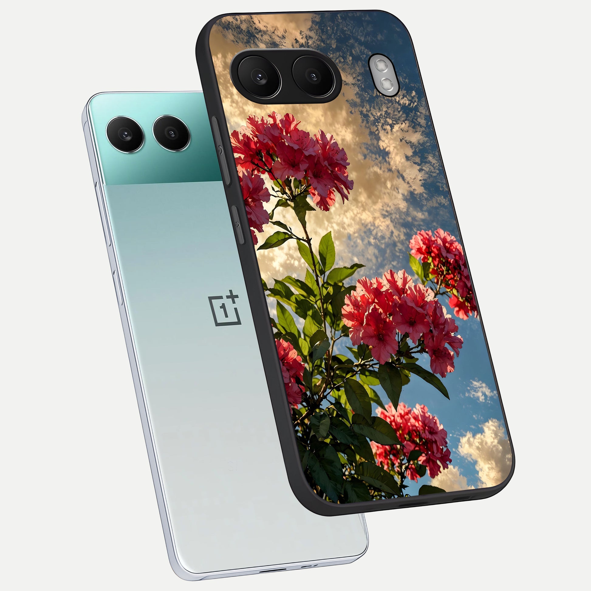  Red Bloom Skies phone case For Oneplus Nord 4 showing premium glass back cover with detailed artwork