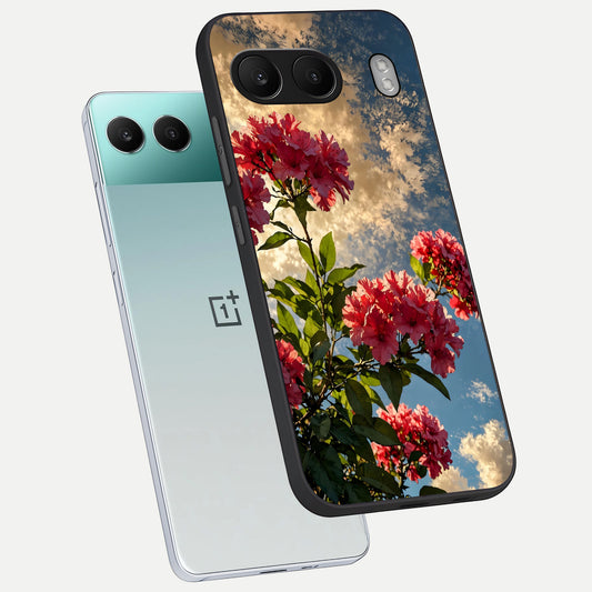  Red Bloom Skies phone case For Oneplus Nord 4 showing premium glass back cover with detailed artwork