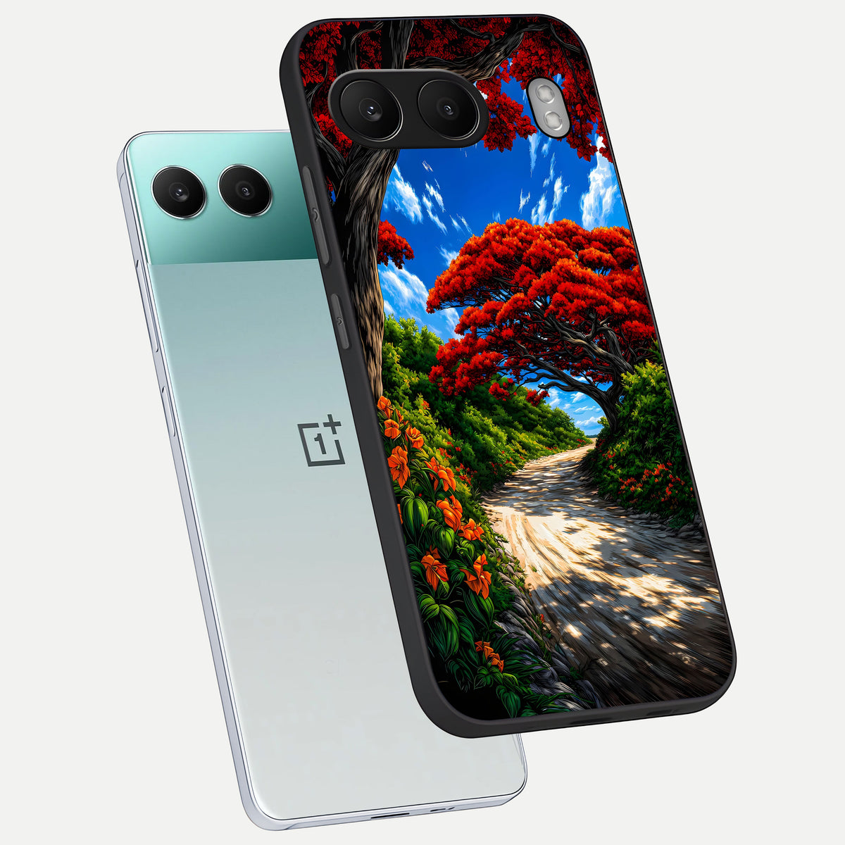  Red Trees Pathway phone case For Oneplus Nord 4 showing premium glass back cover with detailed artwork