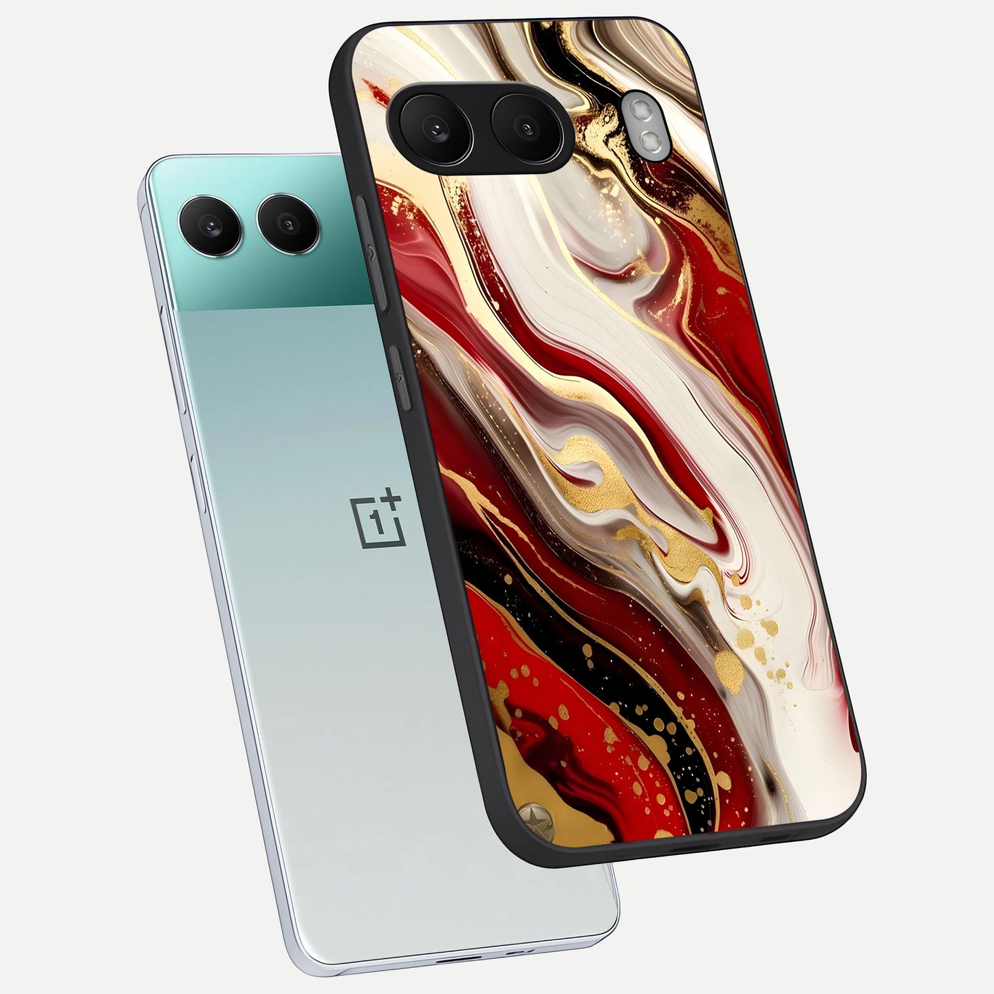  Red And White Marble phone case For Oneplus Nord 4 showing premium glass back cover with detailed artwork