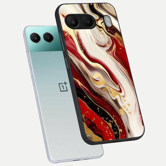  Red And White Marble phone case For Oneplus Nord 4 showing premium glass back cover with detailed artwork