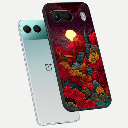 Scarlet Autumn Temple phone case For Oneplus Nord 4 showing premium glass back cover with detailed artwork